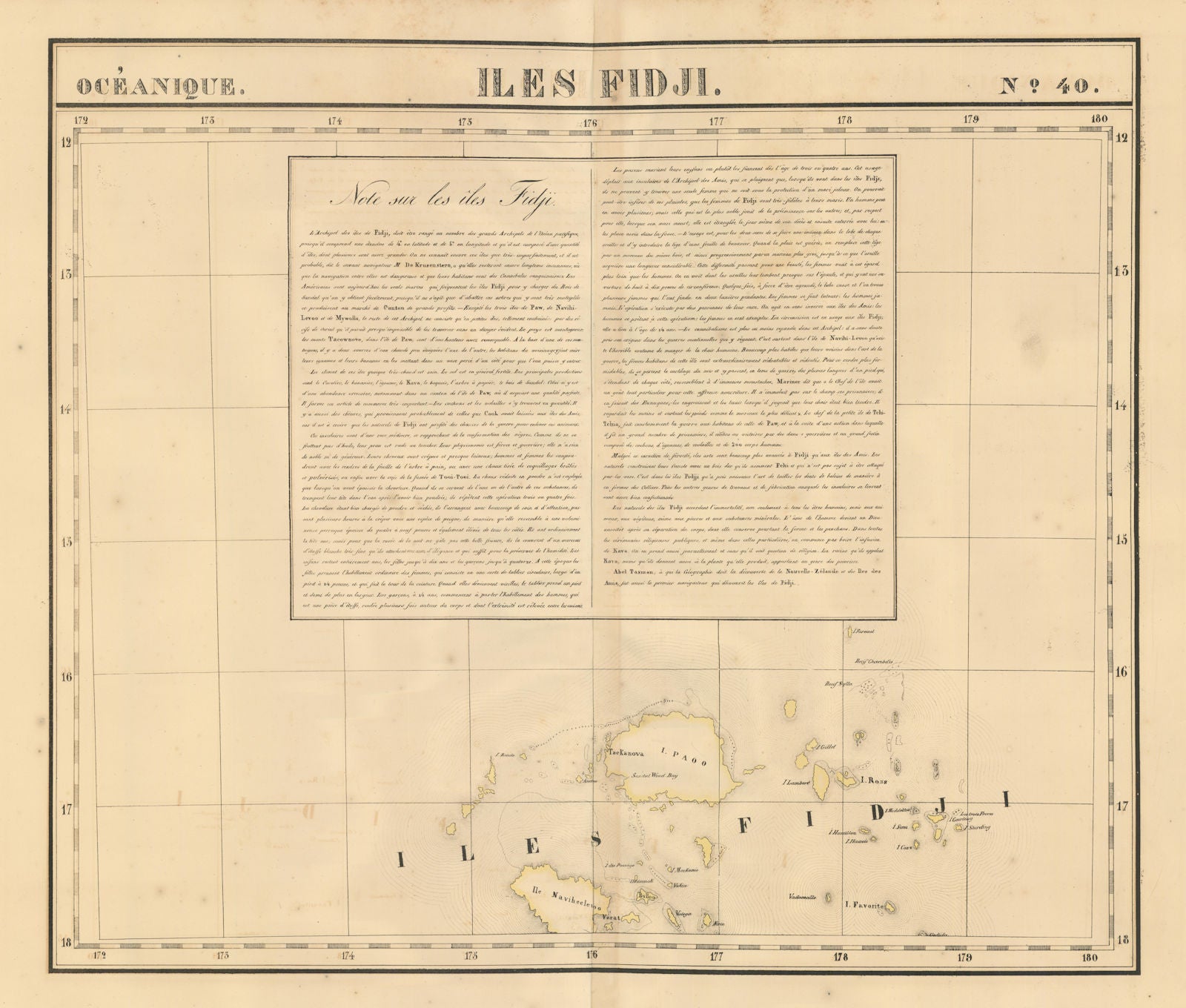 Océanique. Iles Fidji 40 Fiji islands Viti Levu Vanua Levu VANDERMAELEN 1827 map